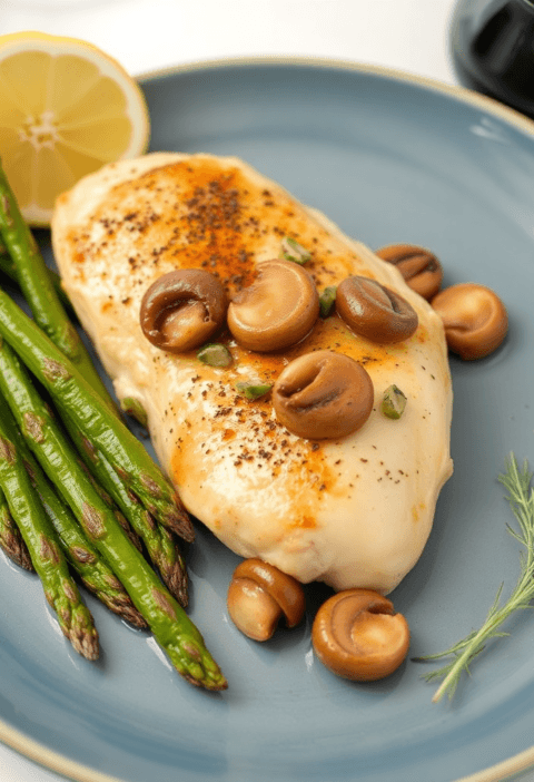 Chicken with asparagus and mushrooms