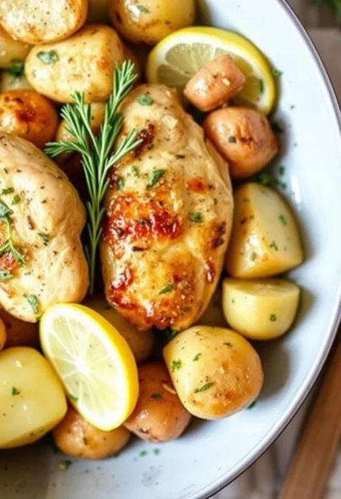 Skillet lemon-herb chicken and potatoes