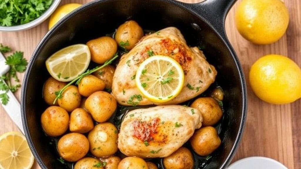 Skillet lemon-herb chicken and potatoes
