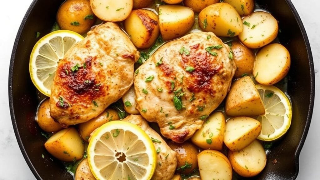 Skillet lemon-herb chicken and potatoes