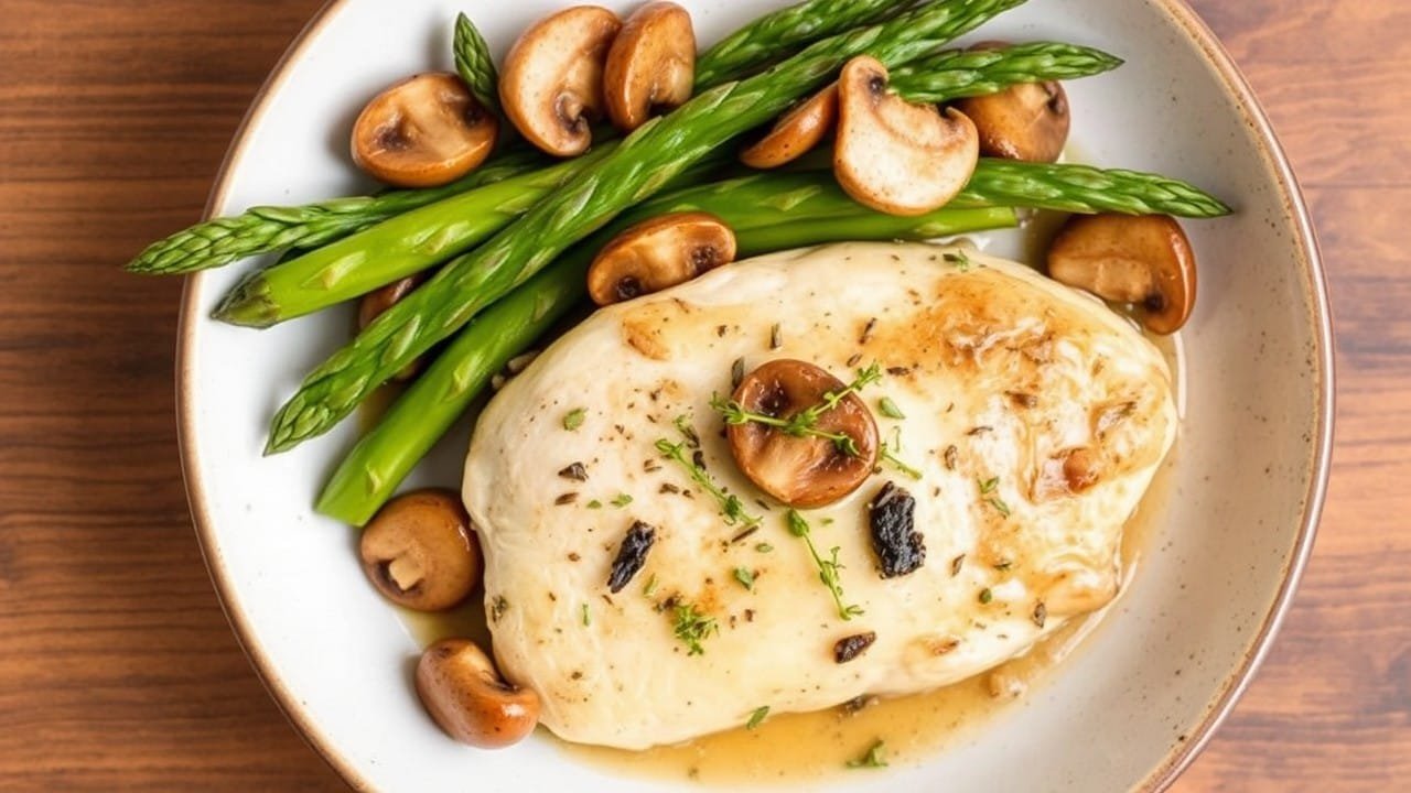Chicken with asparagus and mushrooms
