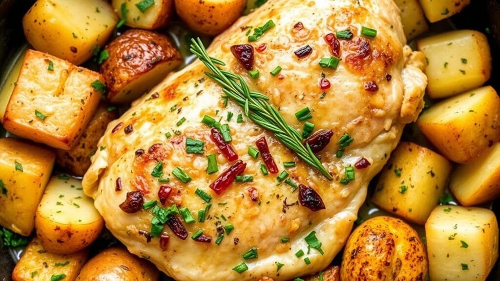 Skillet lemon-herb chicken and potatoes