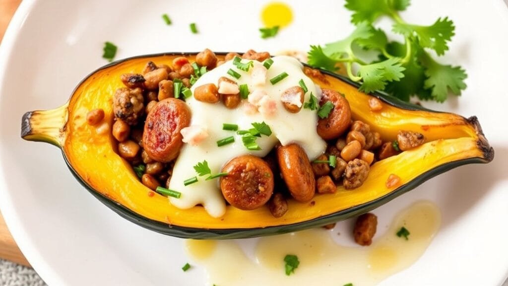 Sausage stuffed delicata squash