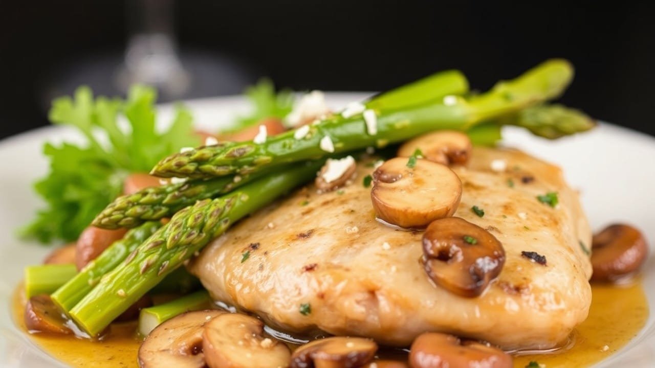 Chicken with asparagus and mushrooms