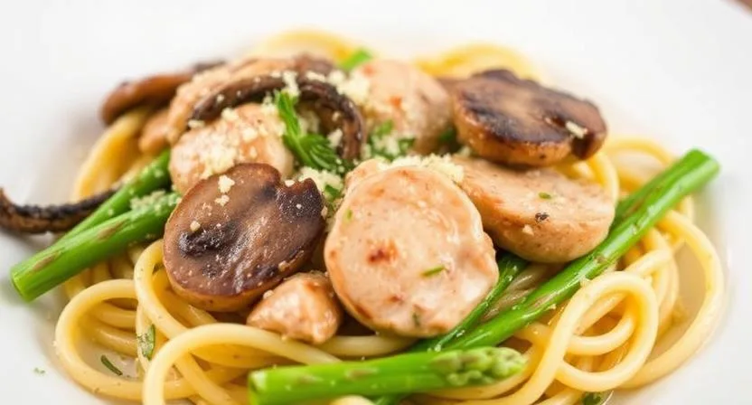 Chicken mushroom and asparagus pasta