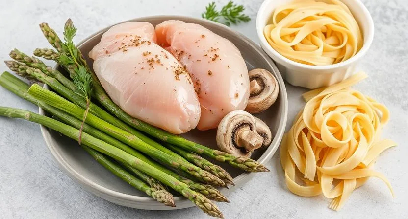 Chicken mushroom and asparagus pasta
