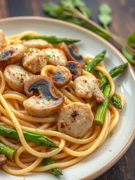 Chicken mushroom and asparagus pasta