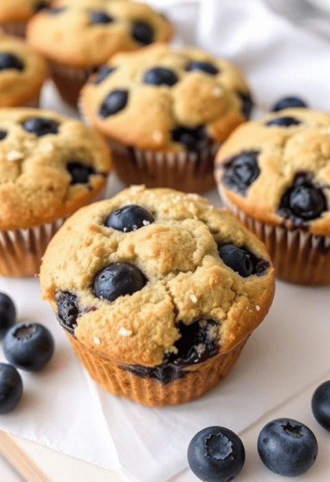 Overnight sourdough blueberry muffins
