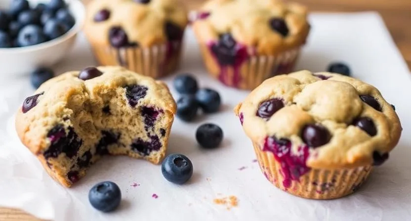 Overnight sourdough blueberry muffins